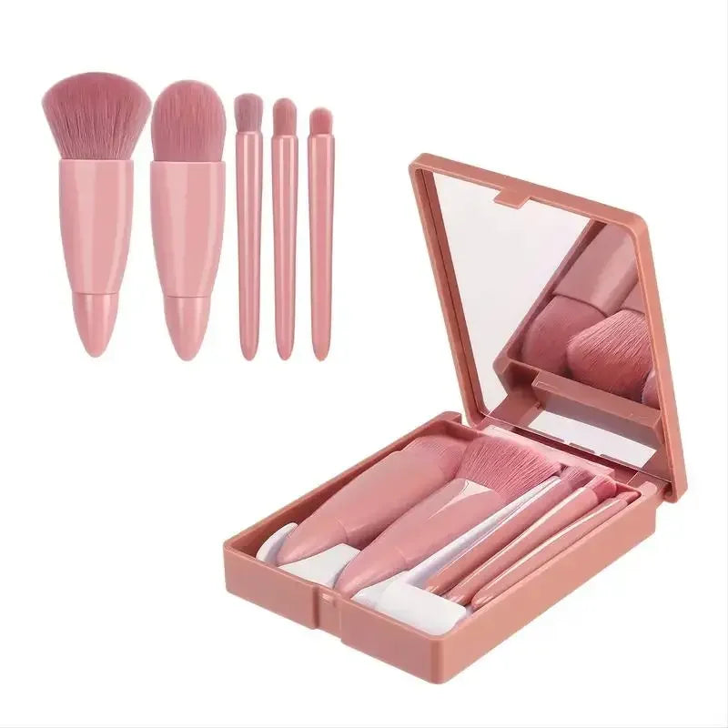 5pcs Travel Size Makeup Brushes Set With Case And Mirror