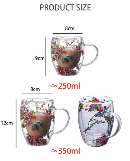 2pcs Double Wall Glass Cup With Handle Heat Resistant