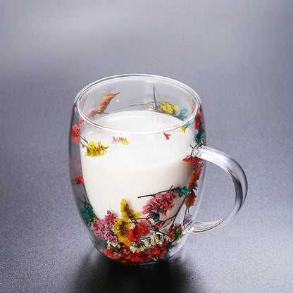 2pcs Double Wall Glass Cup With Handle Heat Resistant