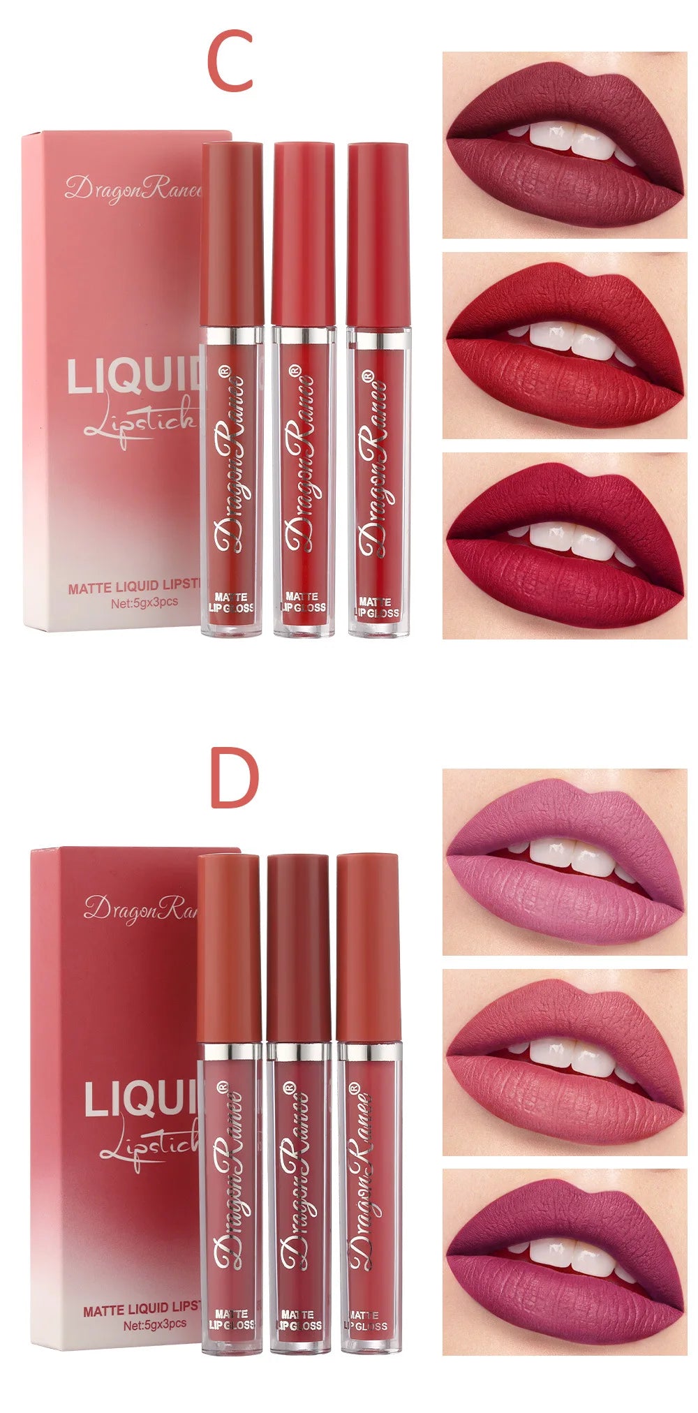 3 PCS Korean waterproof long lasting Liquid Lipsticks Set for Long Lasting Make Up For Women