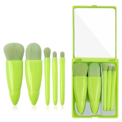 5pcs Travel Size Makeup Brushes Set With Case And Mirror