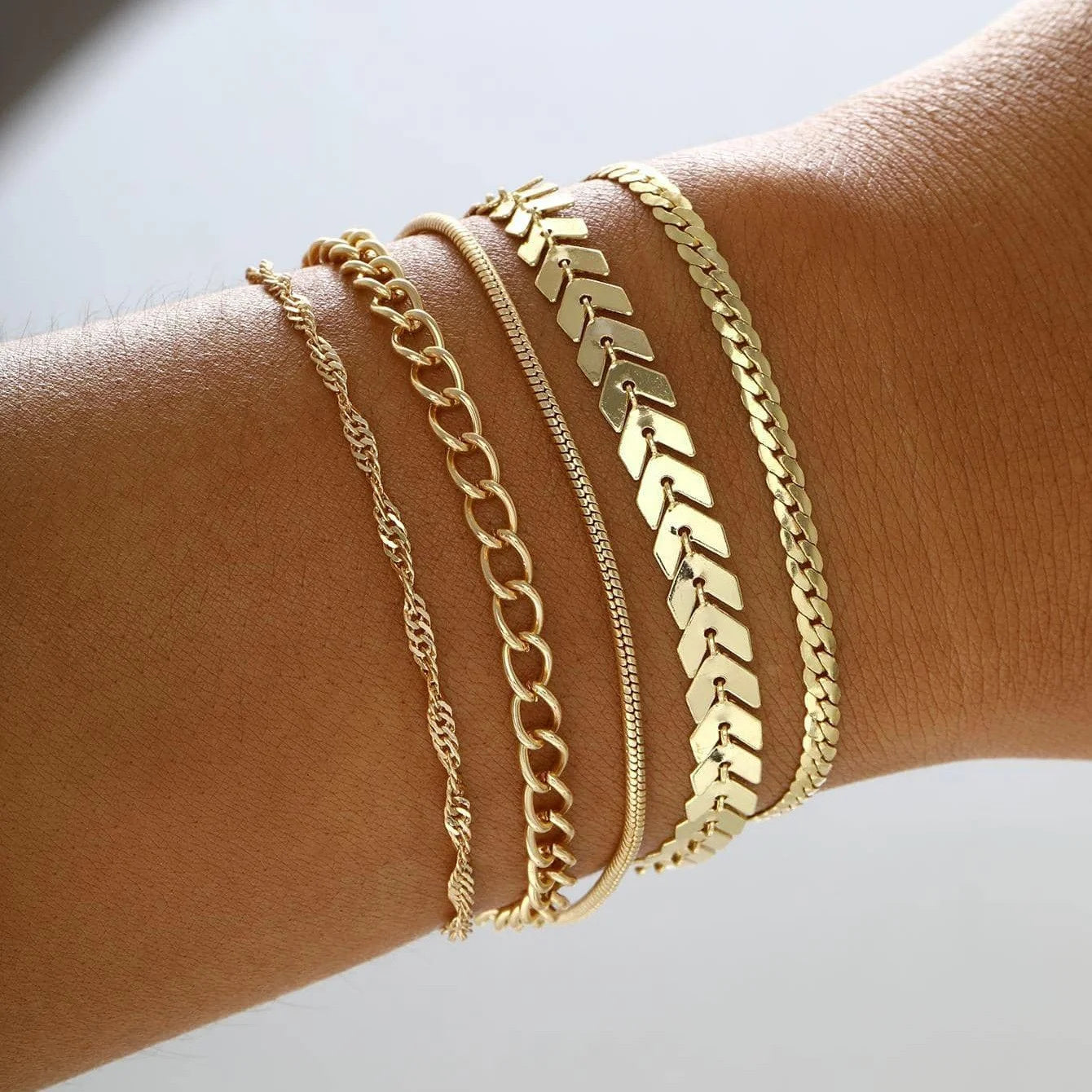 5Pcs/Set Silver Color Multilayer Bracelet Retro Bangle For Women