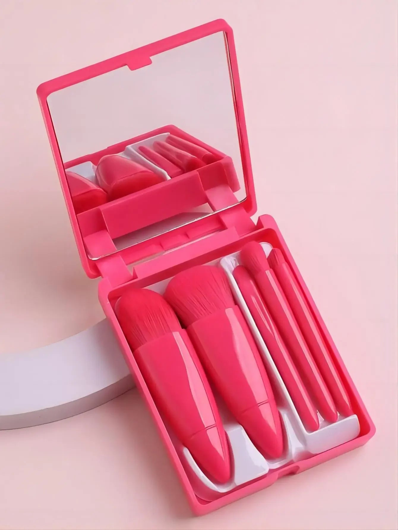 5pcs Travel Size Makeup Brushes Set With Case And Mirror