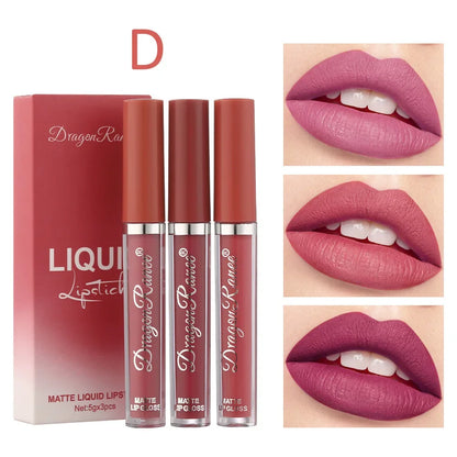 3 PCS Korean waterproof long lasting Liquid Lipsticks Set for Long Lasting Make Up For Women