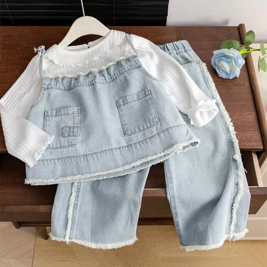 Denim Suit Wooden Ear Three-Piece Set Fashion Autumn Clothes