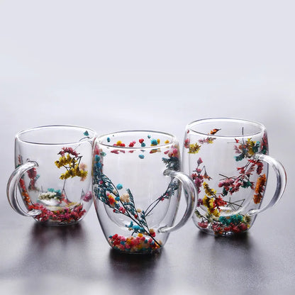 2pcs Double Wall Glass Cup With Handle Heat Resistant