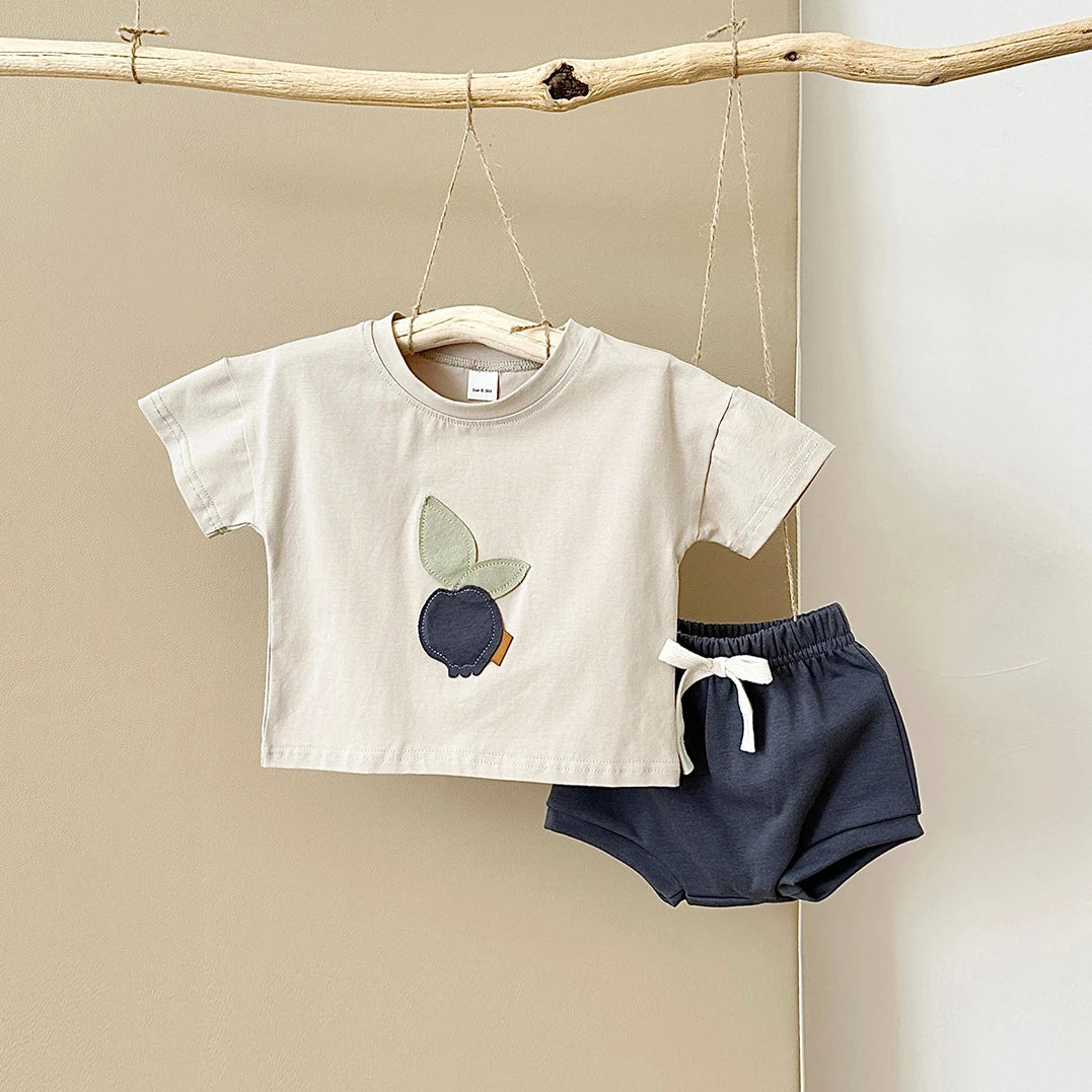 Newborn Baby Spring Summer Round Neck Cotton T-shirt + Shorts 1-3Y