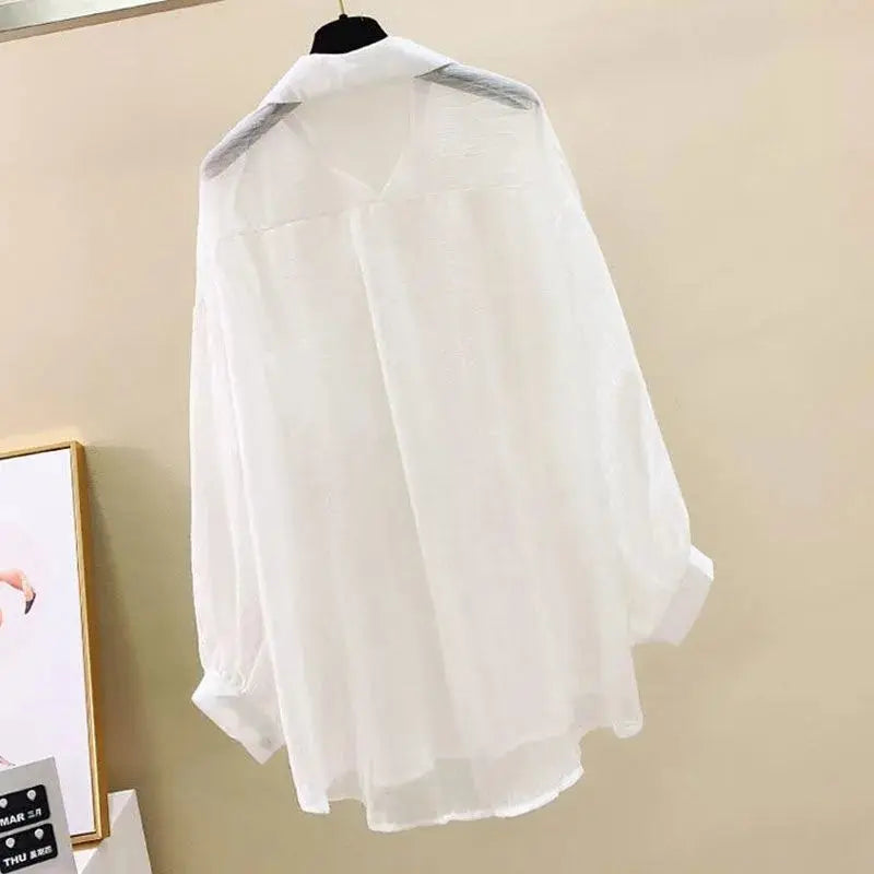 Korean Summer Shirt Thin Chiffon Blouse Loose Top Casual Women's Cardigan