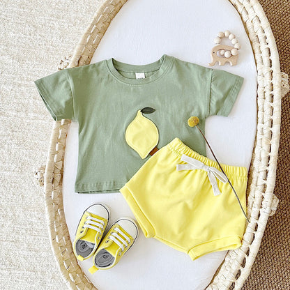 Newborn Baby Spring Summer Round Neck Cotton T-shirt + Shorts 1-3Y