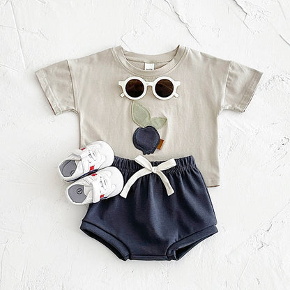 Newborn Baby Spring Summer Round Neck Cotton T-shirt + Shorts 1-3Y