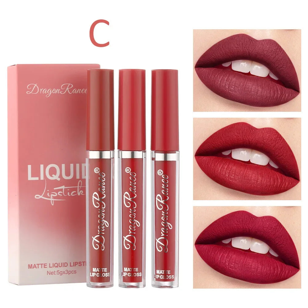 3 PCS Korean waterproof long lasting Liquid Lipsticks Set for Long Lasting Make Up For Women