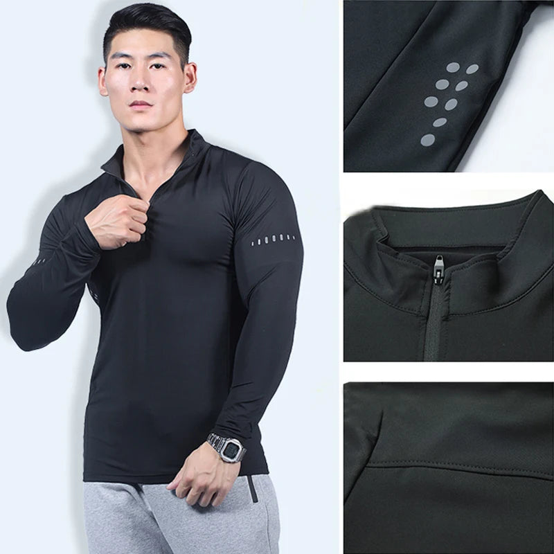 Unisex Slim Fit Track Top Half Zipper Stand Collar Sports  Long Sleeves for