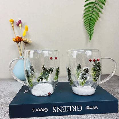 2pcs Double Wall Glass Cup With Handle Heat Resistant