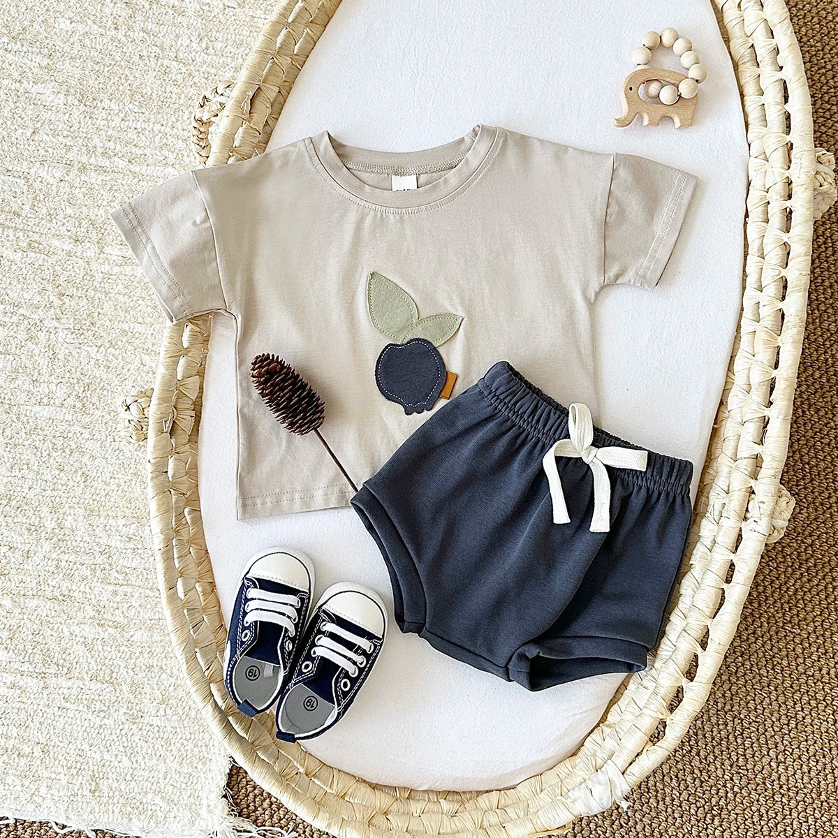 Newborn Baby Spring Summer Round Neck Cotton T-shirt + Shorts 1-3Y