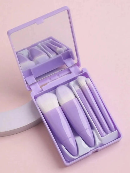 5pcs Travel Size Makeup Brushes Set With Case And Mirror