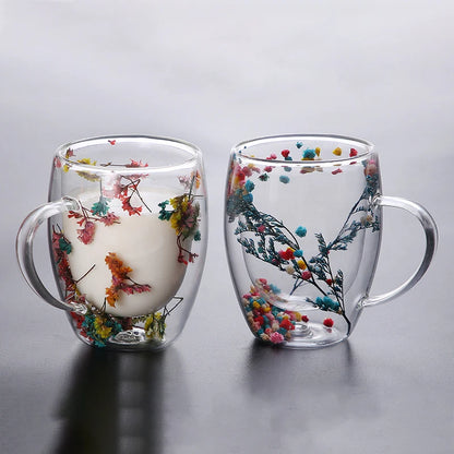 2pcs Double Wall Glass Cup With Handle Heat Resistant