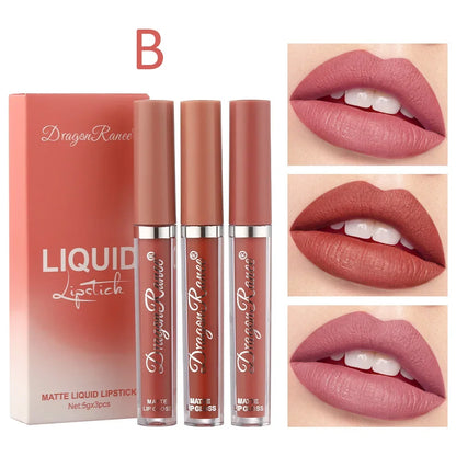 3 PCS Korean waterproof long lasting Liquid Lipsticks Set for Long Lasting Make Up For Women