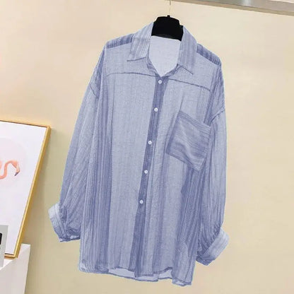 Korean Summer Shirt Thin Chiffon Blouse Loose Top Casual Women's Cardigan