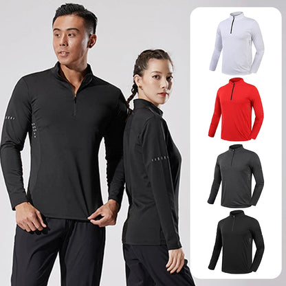 Unisex Slim Fit Track Top Half Zipper Stand Collar Sports  Long Sleeves for