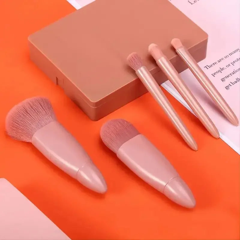 5pcs Travel Size Makeup Brushes Set With Case And Mirror