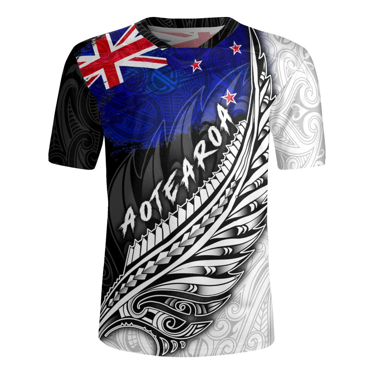 3D Printed New Zealand Rugby-Jersey Silver Fern Flag Styles V Neck T-Shirt NZMen Cool Short Sleeves Tees