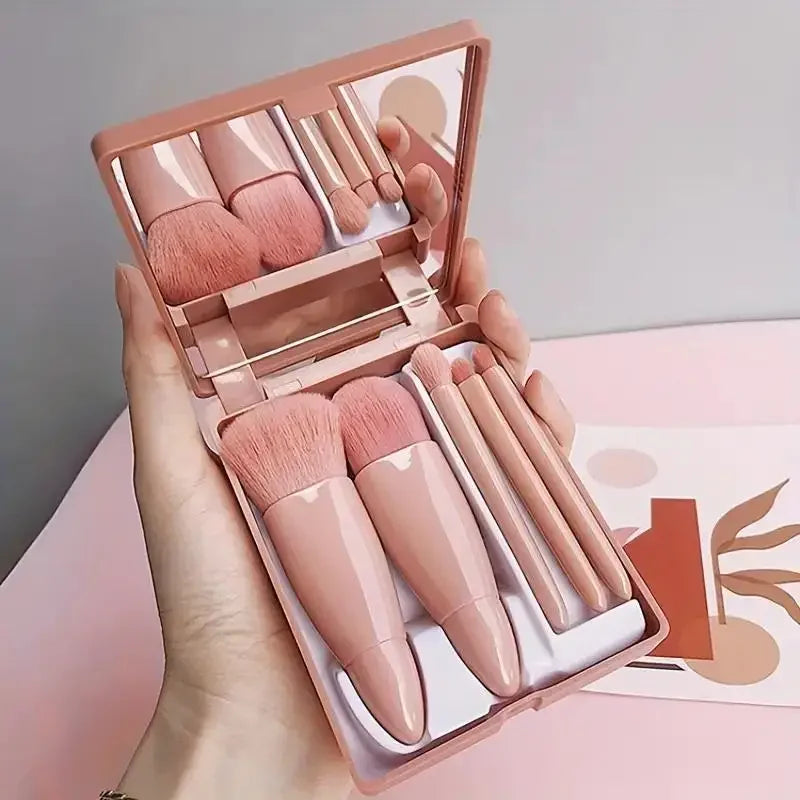 5pcs Travel Size Makeup Brushes Set With Case And Mirror