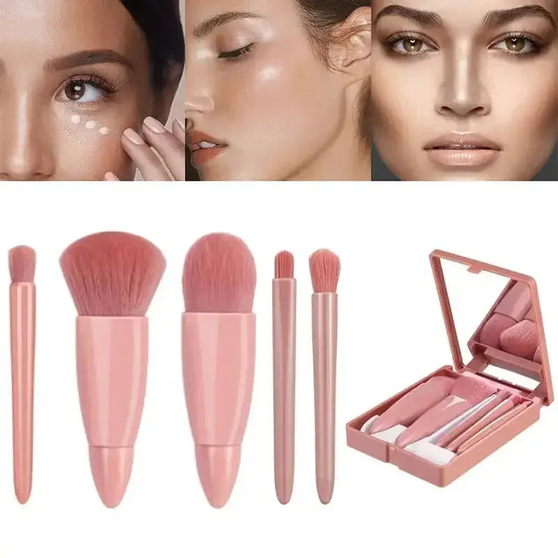 5pcs Travel Size Makeup Brushes Set With Case And Mirror