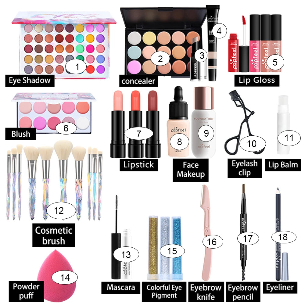 POPFEEL All In One Makeup Kit  for Women All in One Makeup Sets Include Eyebrow Eyeliner Eyeshadow