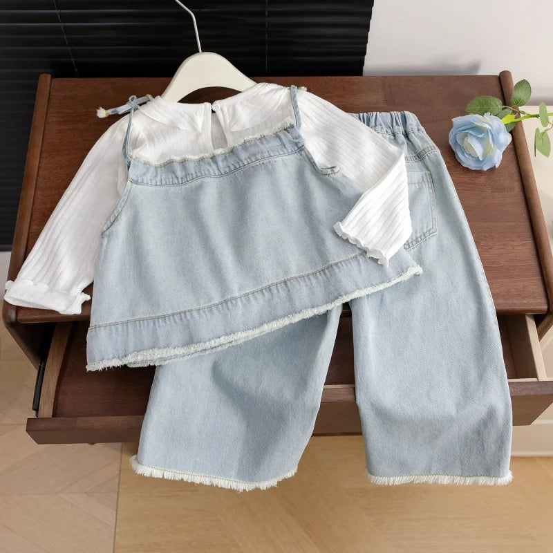 Denim Suit Wooden Ear Three-Piece Set Fashion Autumn Clothes