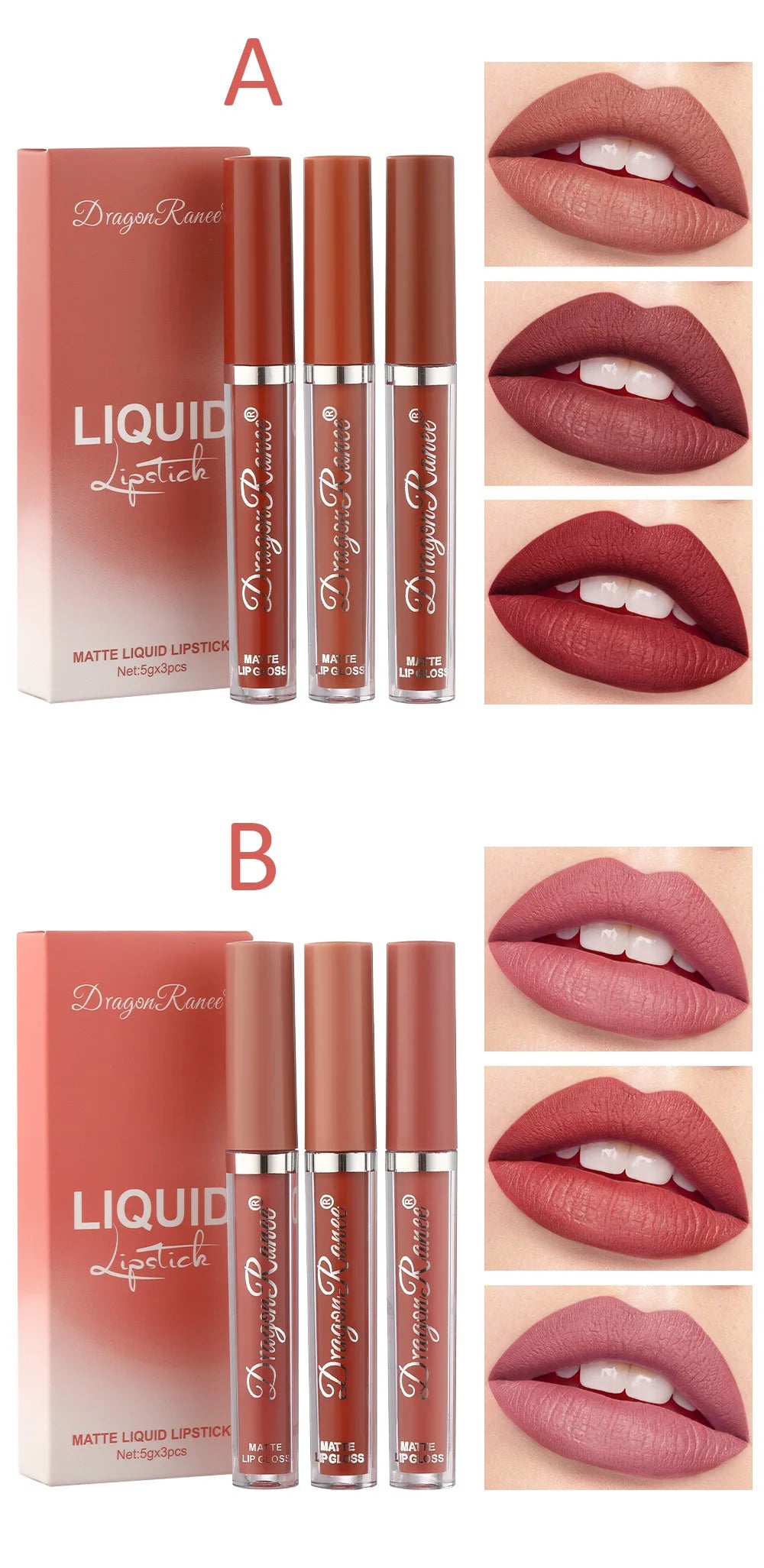 3 PCS Korean waterproof long lasting Liquid Lipsticks Set for Long Lasting Make Up For Women