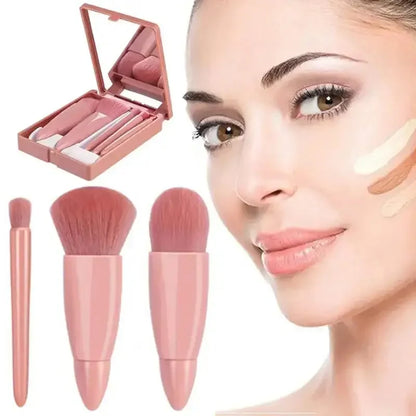 5pcs Travel Size Makeup Brushes Set With Case And Mirror